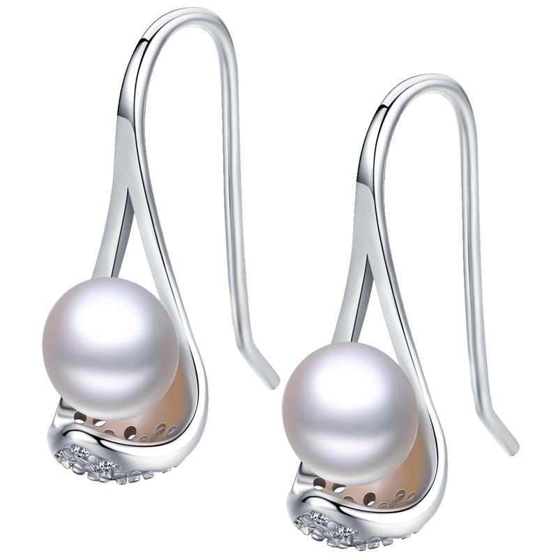 佰色传情纯银珍珠耳环女法式轻奢耳饰气质简约耳钉银耳坠