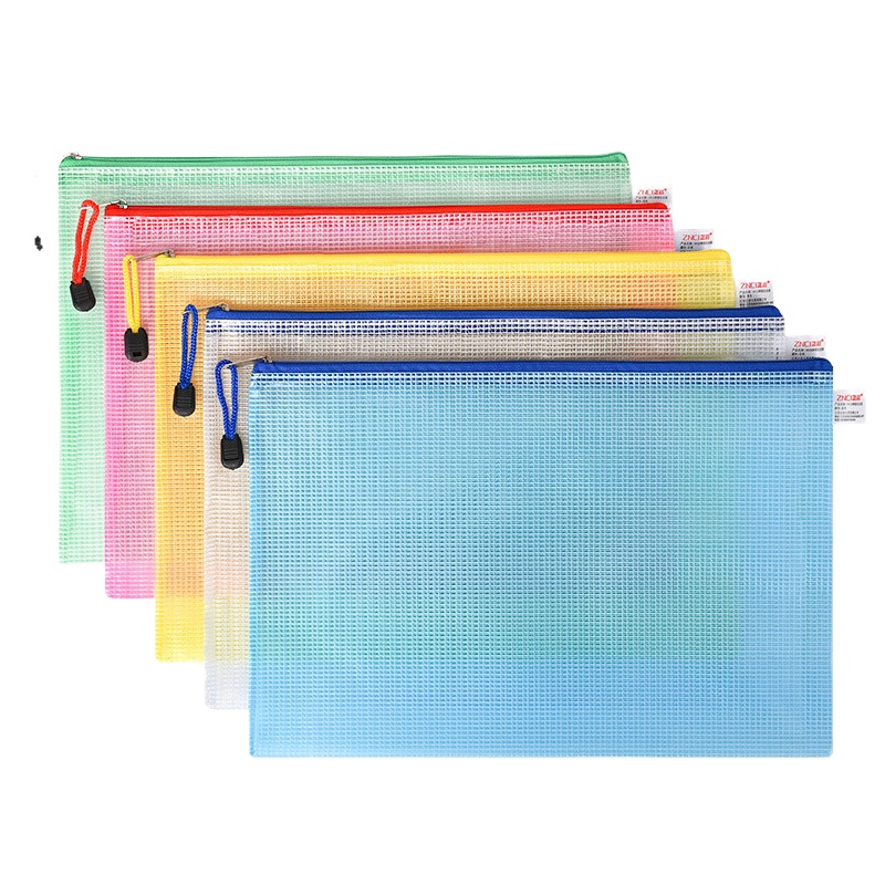 正彩(ZNCI)A4加厚网格拉链袋/拉边袋/票据袋/文件袋/收纳袋10个/包办公用品 1413红色