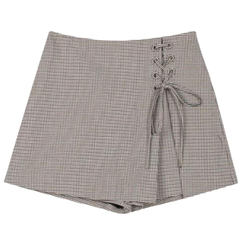 【专柜同款】高腰系带格子休闲裤2019秋冬季新款女装短款裙裤宽松显瘦包臀裤子30094605