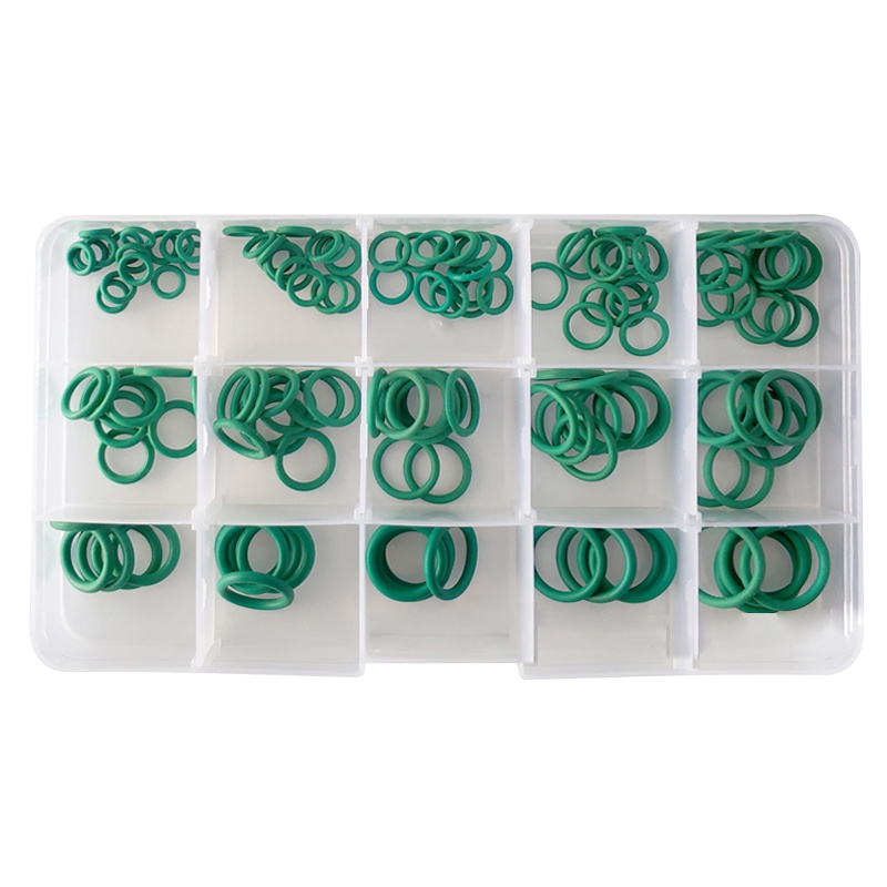 海斯迪克 HK-721 防水密封胶圈 氟胶盒装耐油NBR丁晴橡胶套装 耐高温 垫圈 绿色氟胶O型圈150个