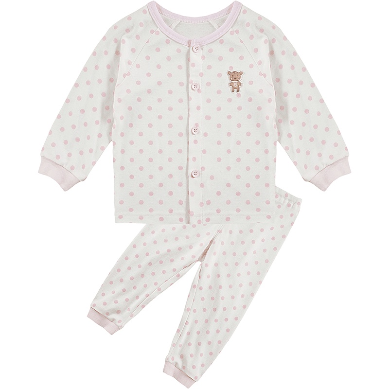 婴姿坊春季新品波点乐园系列前开扣波点印花休闲百搭舒适透气男童女童内衣两件套