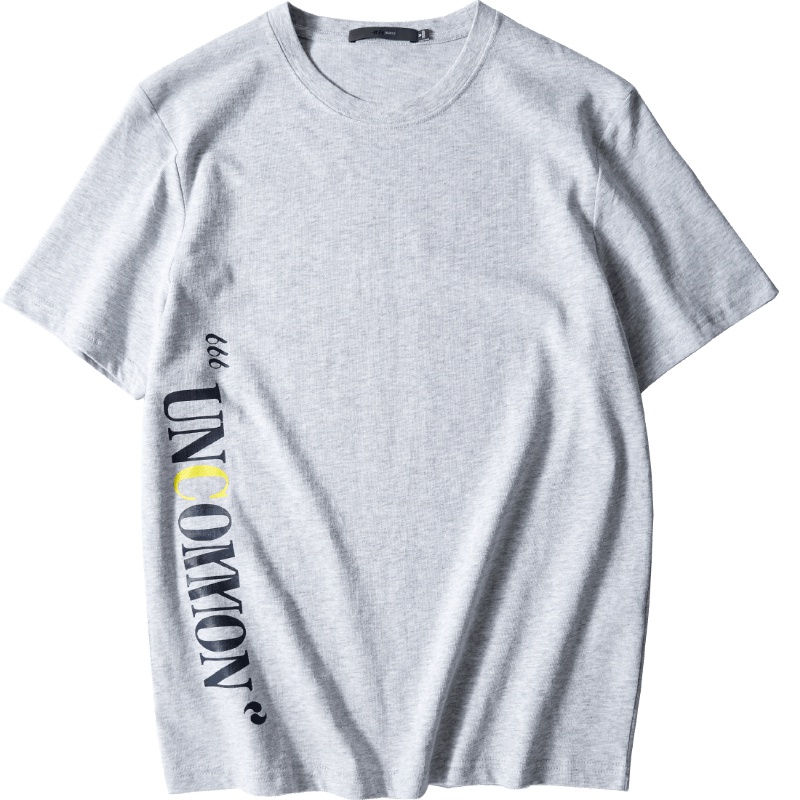 黑鲸字母印花短袖T恤男2019夏季浅灰短t男CNTBJ29148A