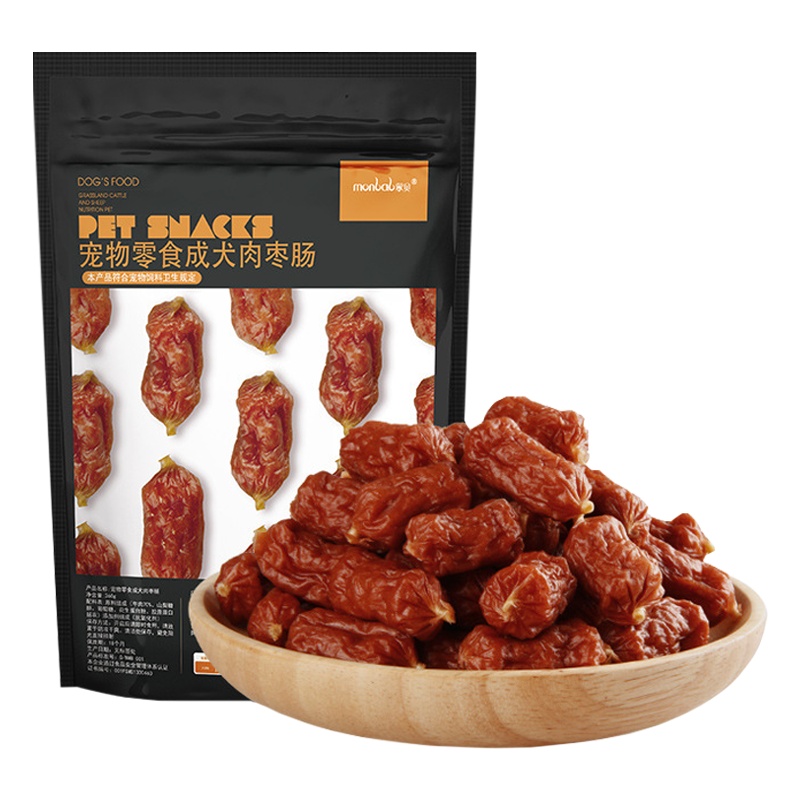 蒙贝 成犬肉枣肠360g 宠物零食 70%牛肉食品 袋装 磨牙狗狗零食 宠物火腿肠
