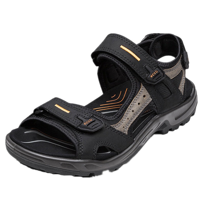 ECCO爱步休闲透气皮凉鞋 男士鞋子魔术贴平底沙滩凉鞋 越野069564