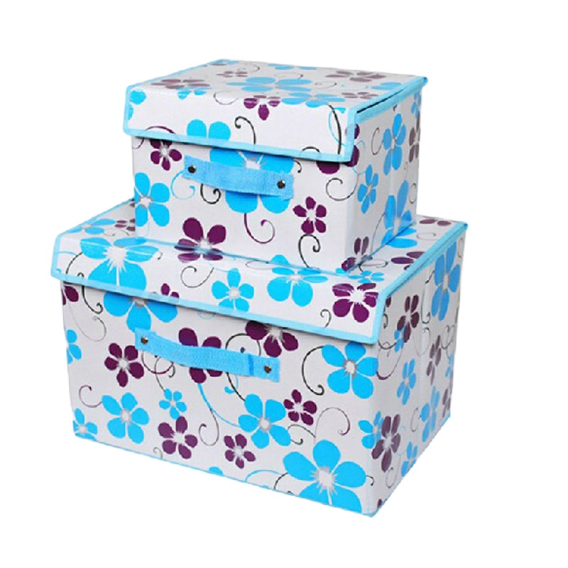 小号无纺布有盖收纳箱 衣服棉被收纳储物整理箱 防水覆膜箱 单个小号紫金花蓝色