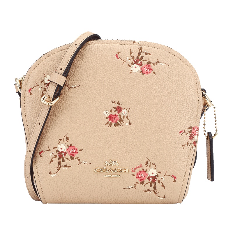 COACH 蔻驰 奢侈品 女士专柜款蓝色皮革配皮单肩斜挎马蹄包