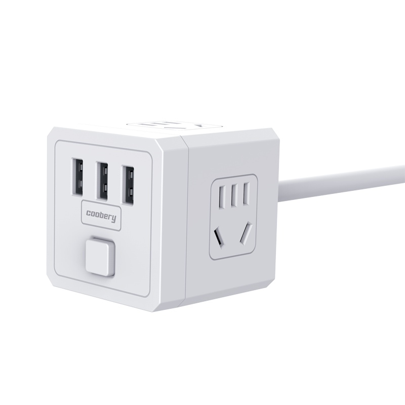 酷博睿(coobery)魔方插座电源转换器SH-ZH41带USB接口手机充电器充电插头插线板无线多孔插排总控开关