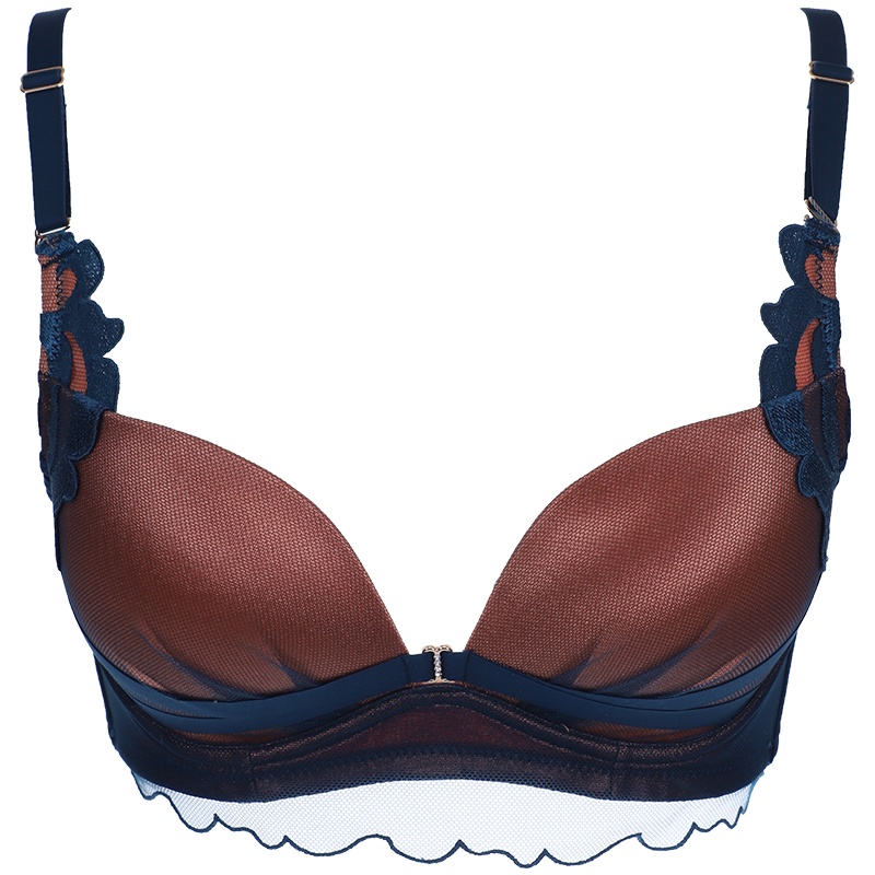 莎莲妮无钢圈中厚深V性感文胸气质舒适女内衣刺绣胸罩