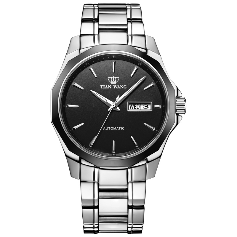 天王表(TIANWANG)手表 自动机械男表钢带商务防水手表时尚陶瓷表圈双日历男士手表51019