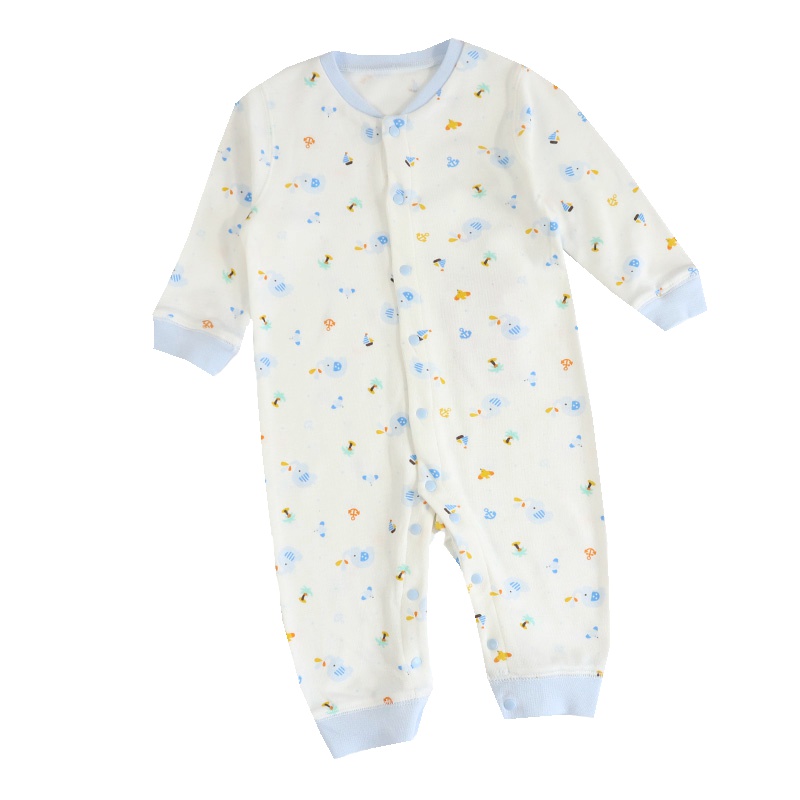 安笛贝乐婴幼儿通用婴儿连体衣服春夏男女浅粉色宝宝哈衣50%莫代尔长袖岁浅蓝印花色爬服66-80cm