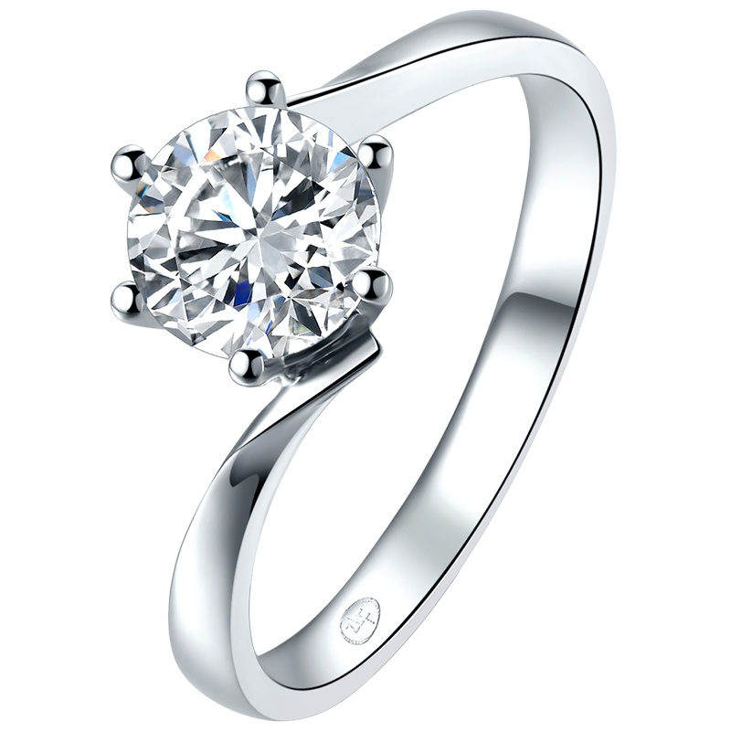 周六福18K金扭臂经典六爪钻戒 WP