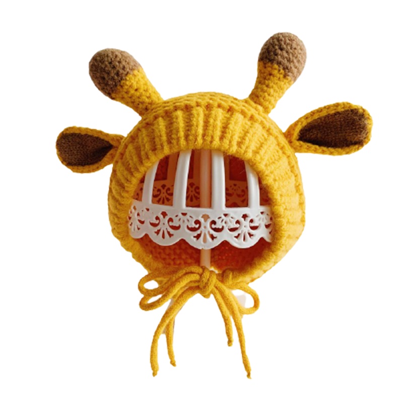 婴儿帽子秋冬超萌手工小鹿智扣耳朵护耳帽男女儿童毛线套头帽宝宝帽冬