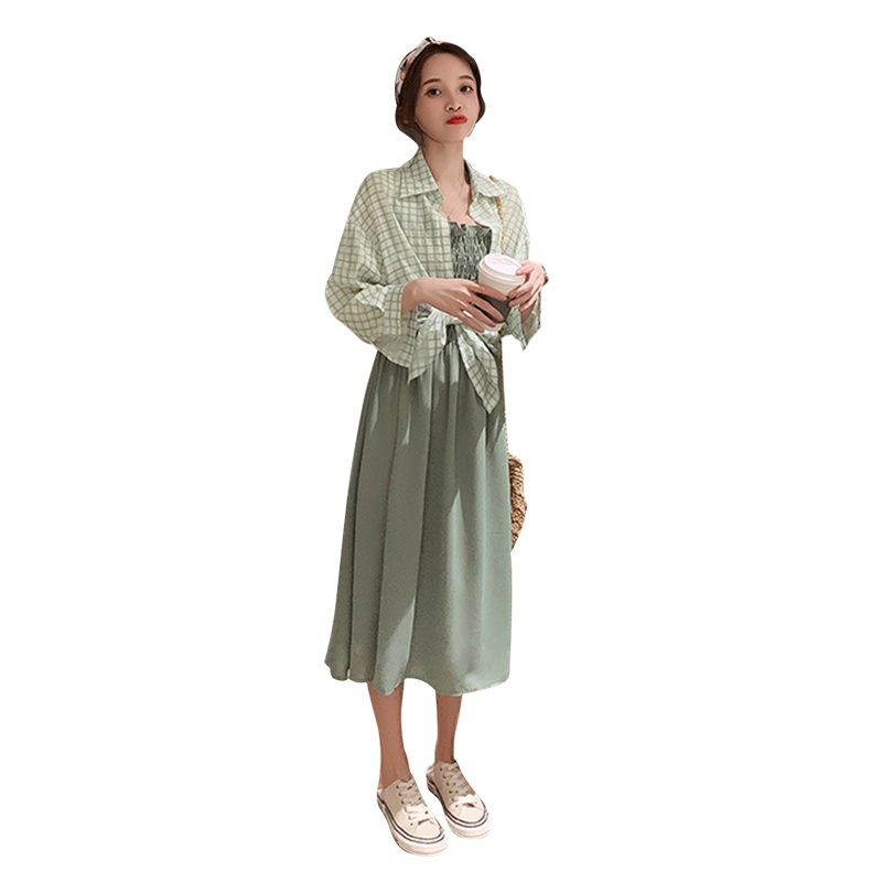 如熙外搭衬衫连衣裙两件套小清新吊带裙子显瘦