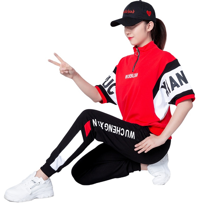 [舞程线]广场舞服装2020春夏新款运动套装鬼步舞服装曳步舞健身运动休闲套装