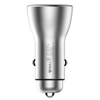 公牛(BULL)GNV-CD1180银色车载充电器车充点烟器5V/3.6A双USB一拖二电压检测LED数显金属材质