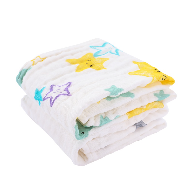 米乐鱼 宝宝纯棉面巾婴儿幼儿水洗纱布洗脸巾新生儿精梳棉通用多用途50*25CM 2条装