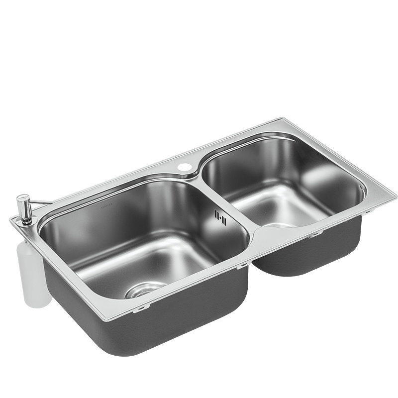 科勒水槽双槽洗菜盆 丽斯304不锈钢水槽大小槽套餐72829T
