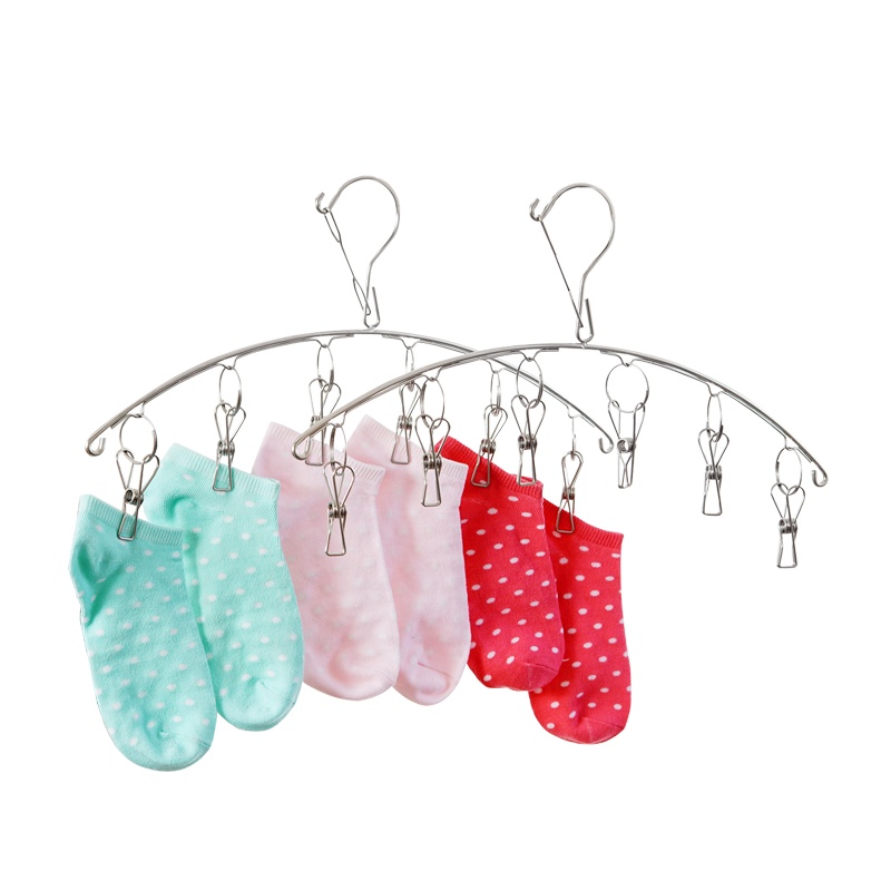 欧润哲 袜夹子 不锈钢单杆防风多头夹子晾晒架 6夹衣袜架 2只装