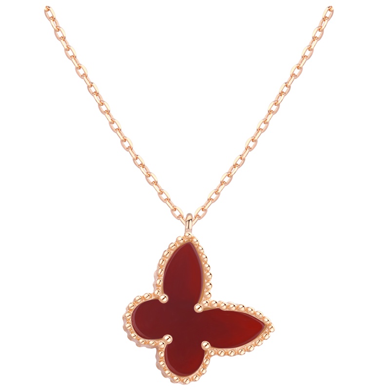 佰色传情BRIR S925纯银项链红玛瑙蝴蝶时尚气质