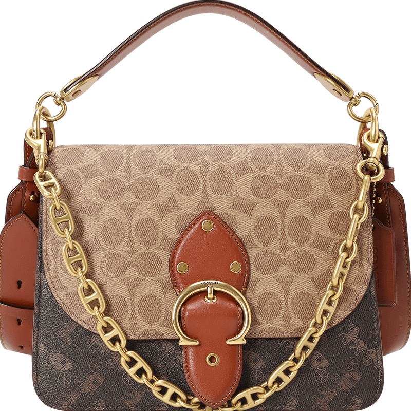 COACH 蔻驰 BEAT口盖包 女士斜挎包 马车印花拼老花金扣C2418