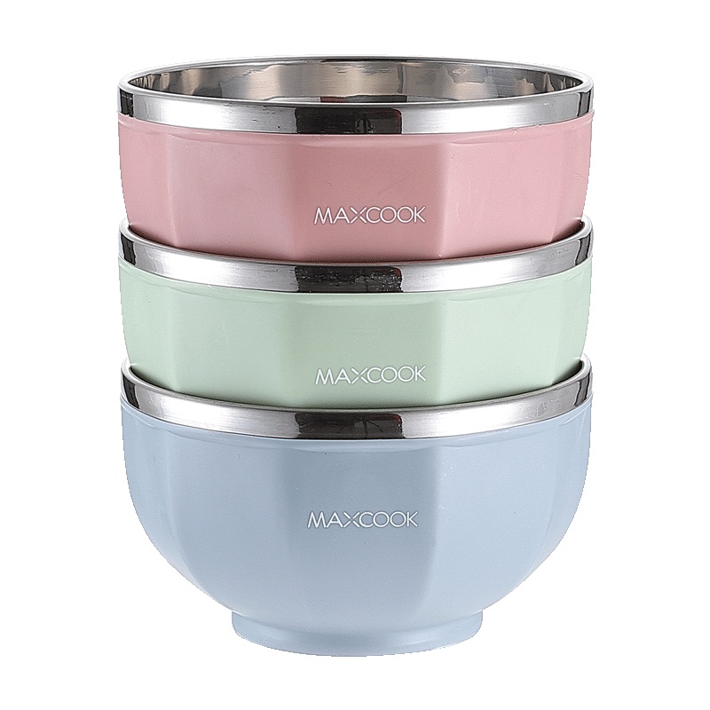 美厨 304不锈钢碗 汤碗饭碗面碗餐具双层隔热 家用彩色碗12CM(3只装)MCWA853