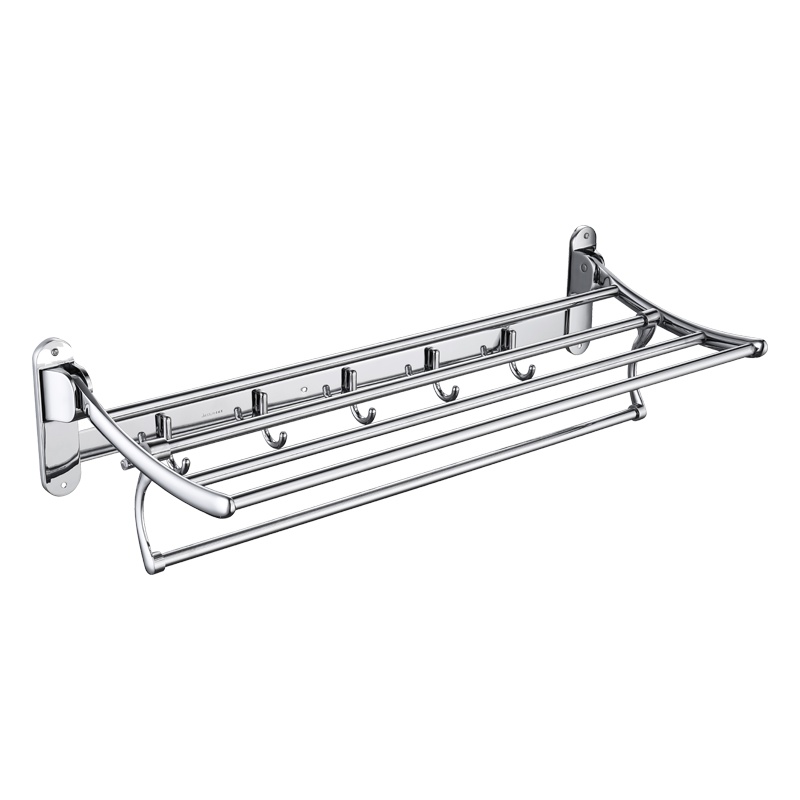 京旺莱可折叠毛巾杆浴巾架打孔双层可折叠浴巾置物架加长带钩