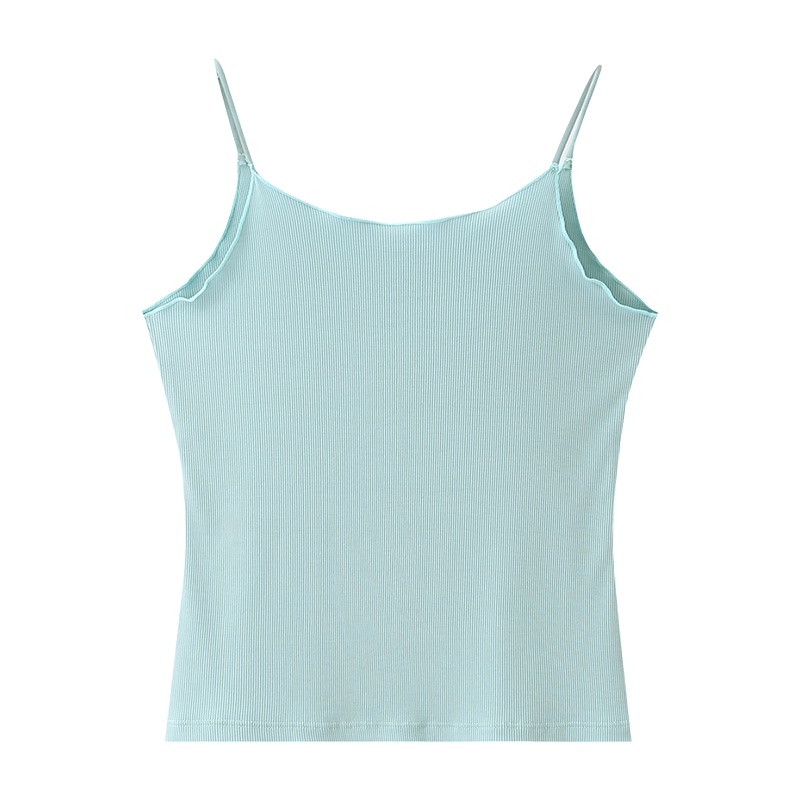 都市丽人纯色休闲外穿木耳边修身显瘦百搭家居吊带打底背心女2V9507