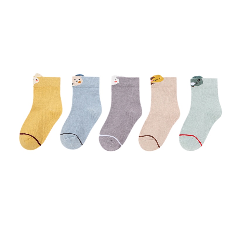 精典泰迪[5双装]儿童袜子男女童棉质中筒袜