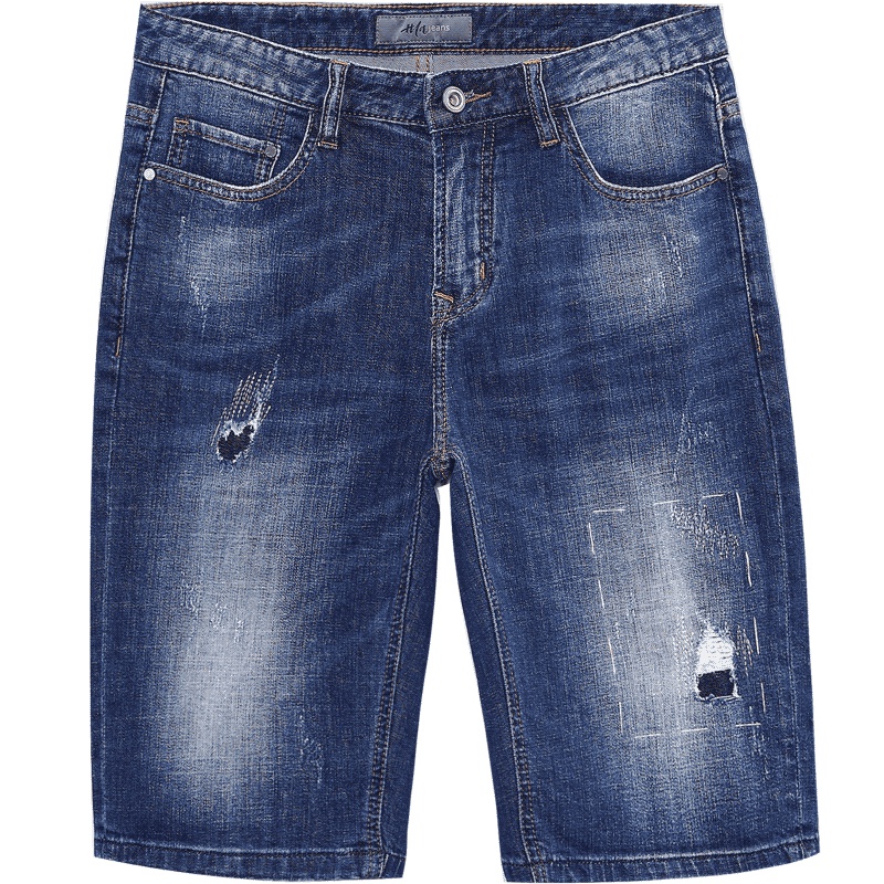 黑鲸磨白复古牛仔中裤2019夏季男破洞牛仔裤男CKMNJ28004A