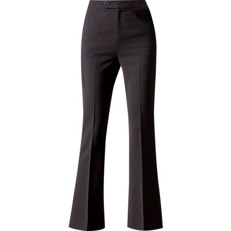 娅丽达女裤高腰微喇叭裤女2019秋季新款职业显瘦弹力女士黑色长裤I3506