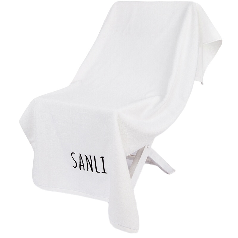 三利 精梳棉臻品素色绣字加厚大浴巾1条 柔软舒适吸水裹身巾 560克