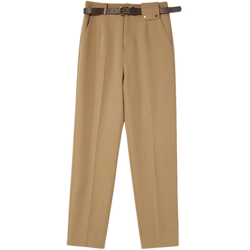 三彩2021春季新款高腰直筒西裤女简约通勤长裤显瘦烟管裤气质