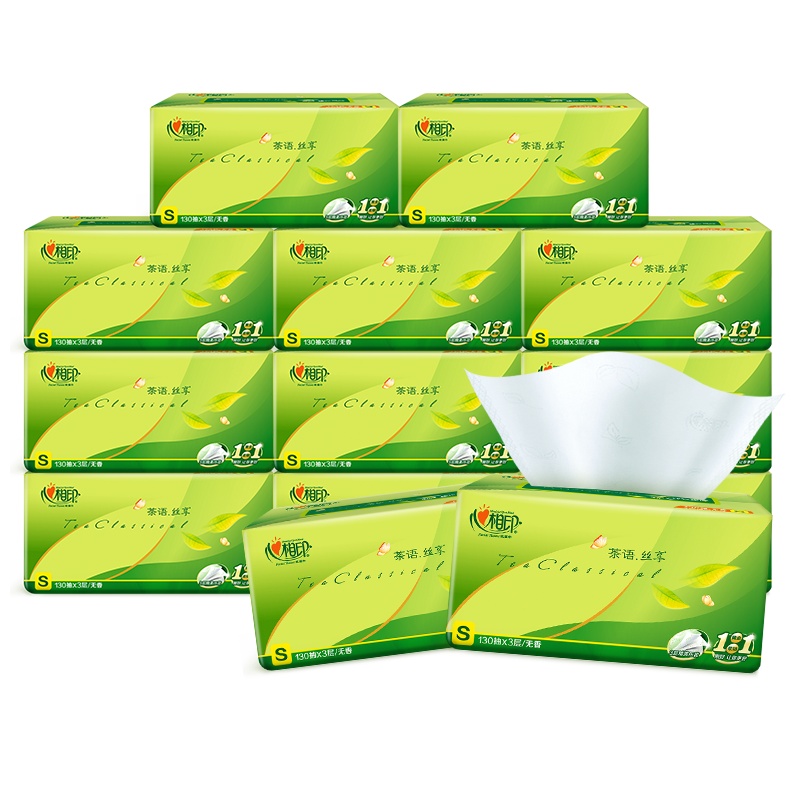 心相印抽纸茶语3层130抽*12包 大包装面巾纸 家用实惠餐巾纸