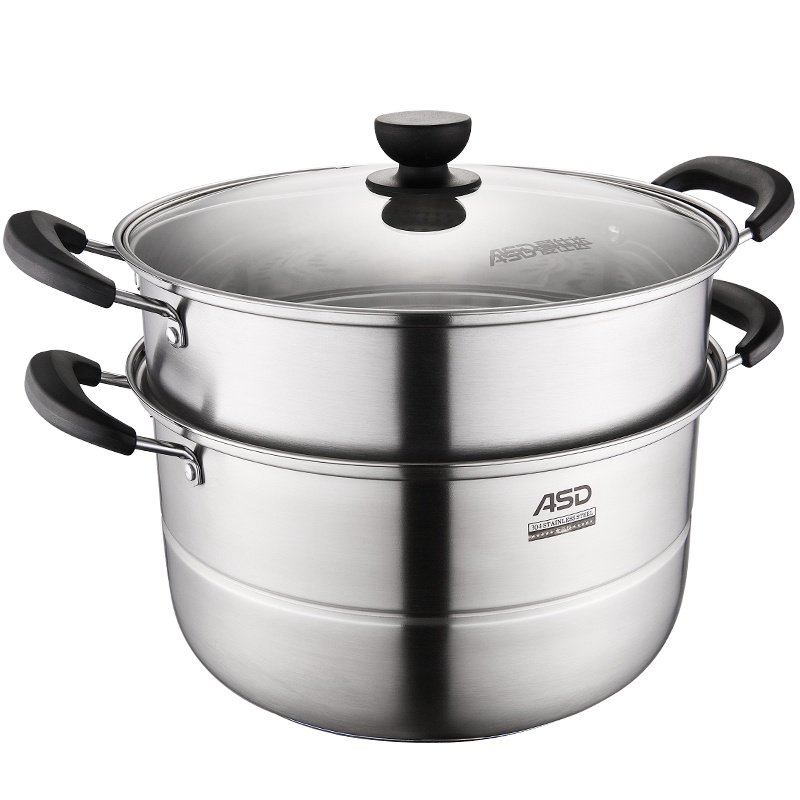 爱仕达(ASD)蒸锅 二层32cm 304不锈钢家用大号厚底ZS32C1J 带蒸笼屉明火电磁炉通用