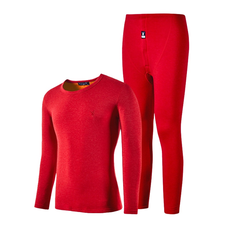 花花公子PLAYBOY保暖内衣套装加绒加厚男女士本命年大红冬季情侣结婚秋衣秋裤8316/8209