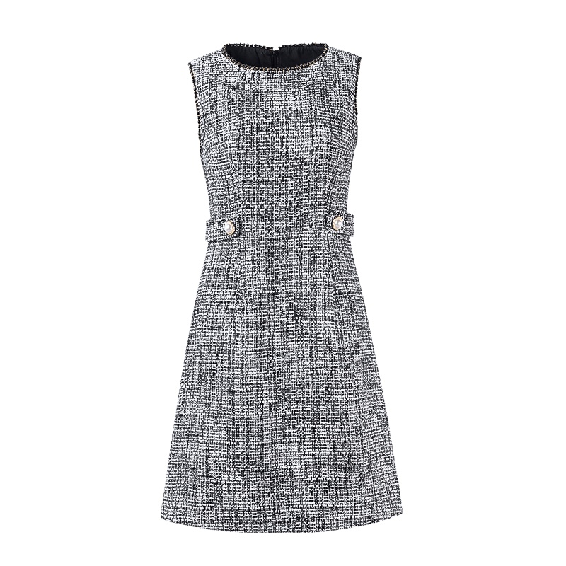 晚白 2020秋季新品通勤简约圆领修身显瘦中长款背心裙无袖连衣裙女