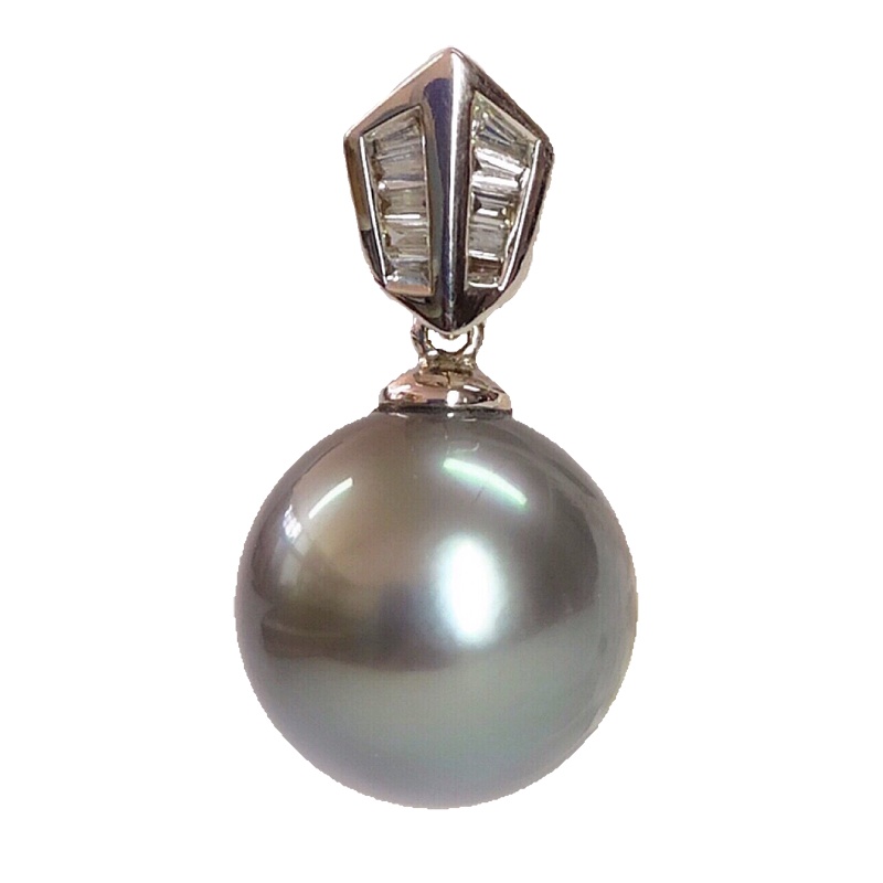 缘源珠宝 天然大溪地海水黑珍珠吊坠 18K金镶嵌 11mm孔雀绿晕彩 女款 有证书 不含链