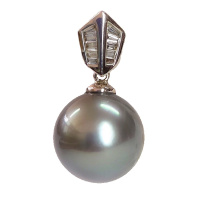 缘源珠宝 天然大溪地海水黑珍珠吊坠 18K金镶嵌 11mm孔雀绿晕彩 女款 有证书 不含链