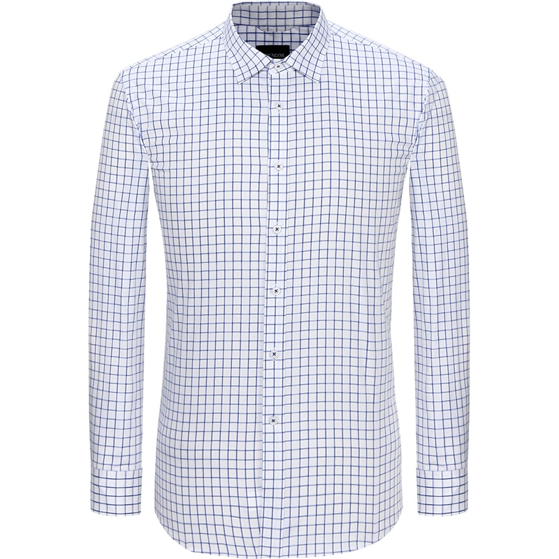 雅戈尔新款棉质混纺商务休闲修身剪裁格子衬衫男士衬衫男士衬衣