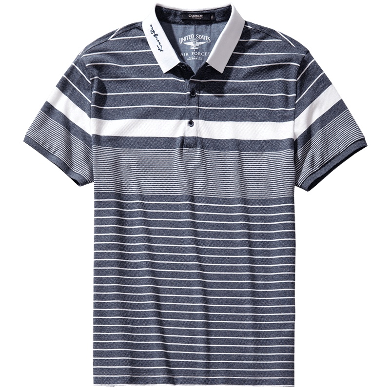 千纸鹤翻领polo衫男2019春夏男士商务休闲条纹短袖上衣25055