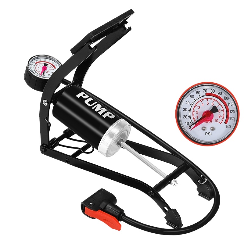 脚踩打气泵自行车永久家用高压脚压踏打气筒电动电瓶汽车用带气压力表