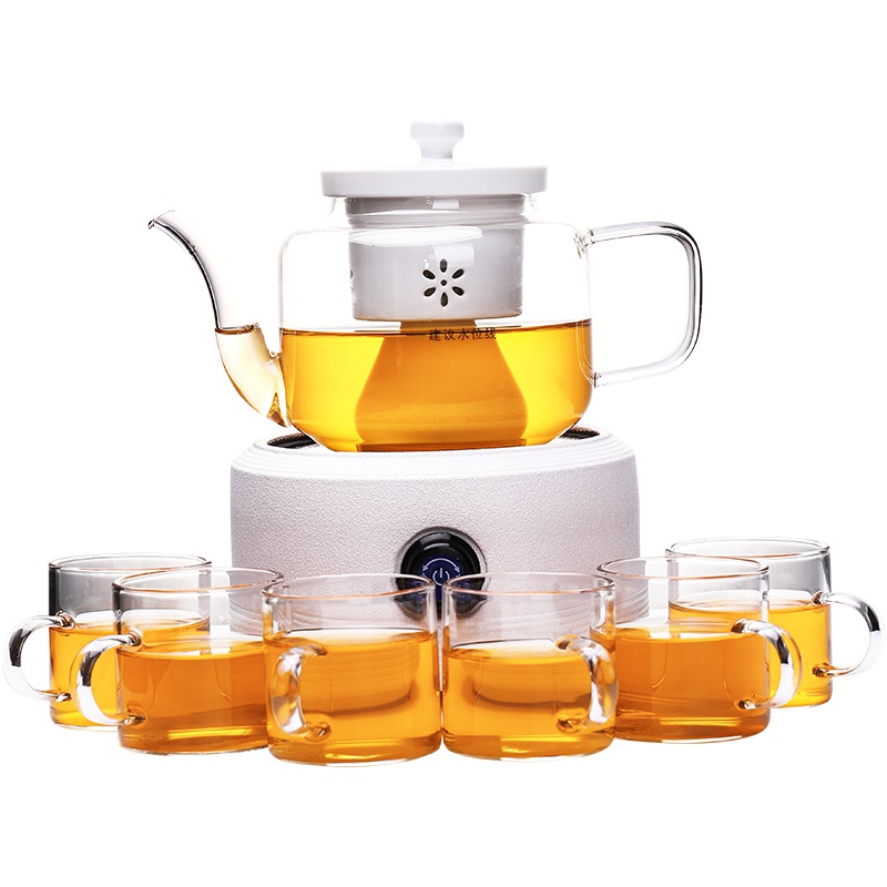 領藝 煮茶器电陶炉 茶壶玻璃泡茶壶 功夫茶具套装 雨濛1壶6杯