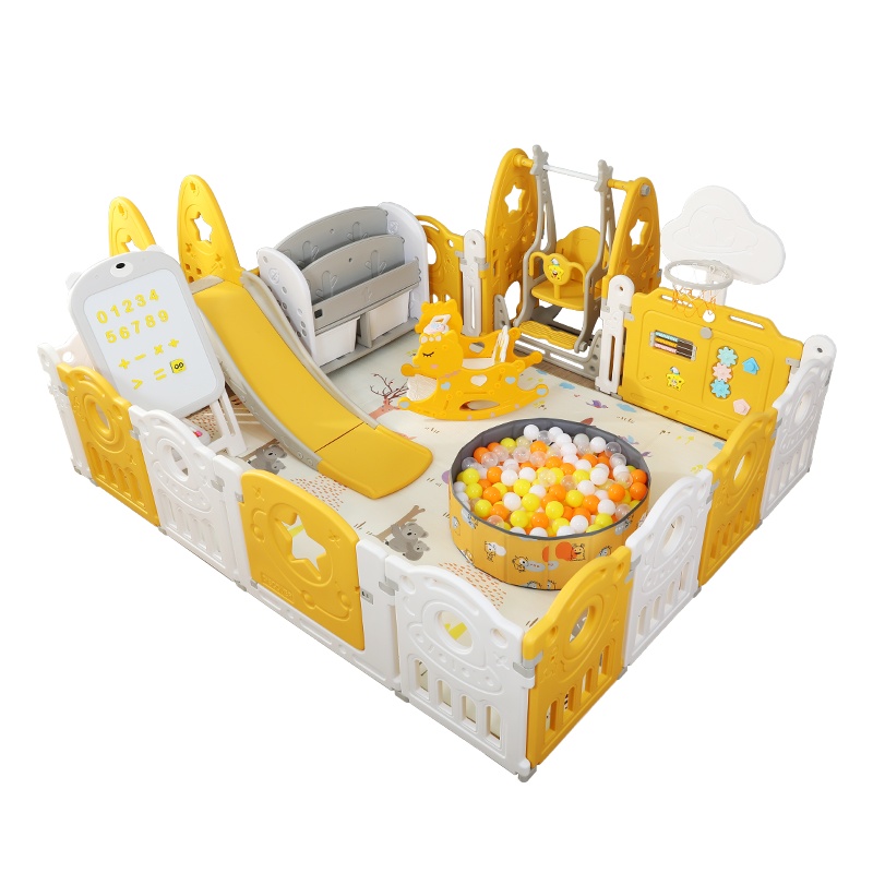 艾娜 儿童游戏围栏黄白围栏180*150cm+秋千+摇椅+收纳柜+篮球架