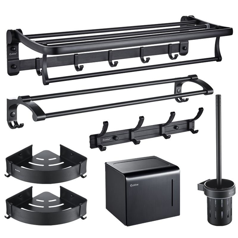 卡贝黑色毛巾架免打孔卫生间置物架壁挂浴室挂架浴巾架 厕所收纳架