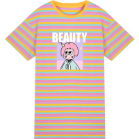 2019新款夏装韩版时尚彩色条纹连衣裙女百搭显瘦短袖中长款T恤裙