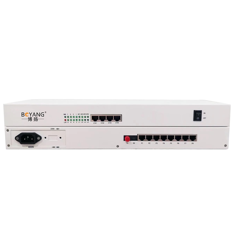 博扬 综合业务光端机 2路电话+2路磁石+1路热线+2路百兆物理隔离+1路232 单纤20km FC口机架式