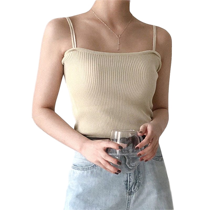 2019夏季韩版修身内搭吊带白色针织衫小背心女外穿短款打底衫上衣涤纶 莎丞