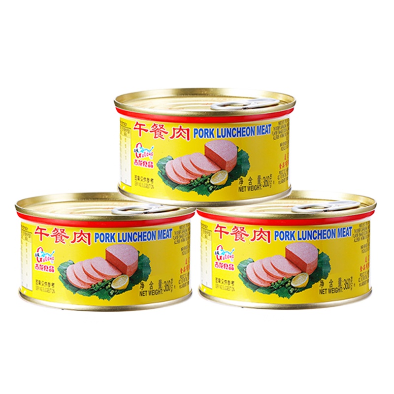 古龙午餐肉罐头户外方便速食火锅早餐面包火腿即食熟猪肉制品食品360g*3罐