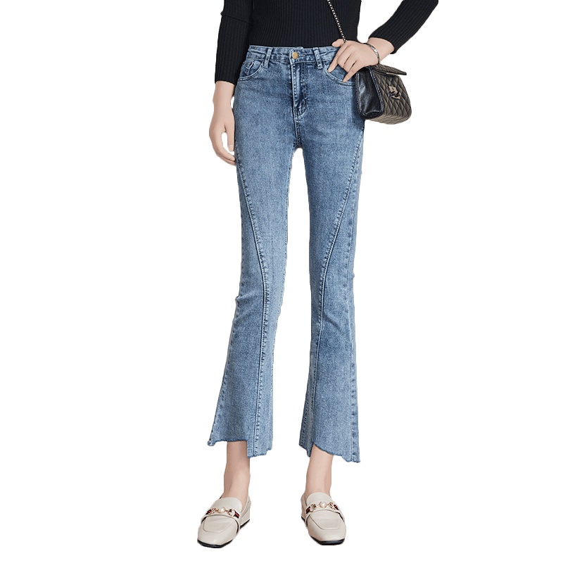 丝柏舍2019秋季女装纯色九分微喇瘦腿时尚牛仔裤S93D0018K