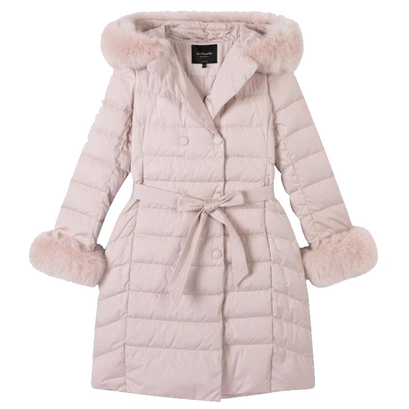 拉夏贝尔羽绒服女士中长款上衣冬季韩版修身白鹅绒毛领派克服棉服外套10018677